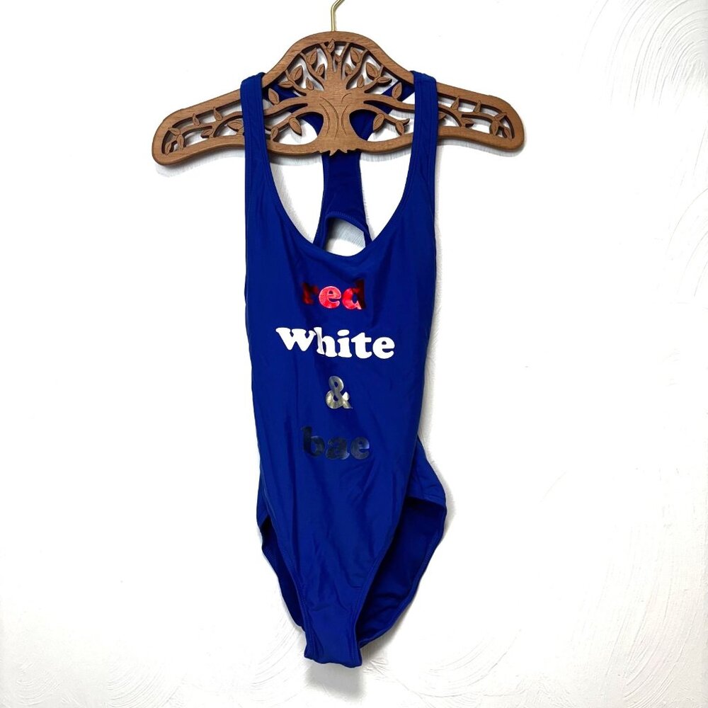 Red White & Bae Swimsuit Blue One Piece Cut Out Beach Bikini Patriotic Junior M